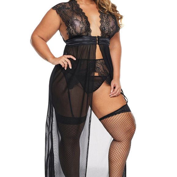 Unbranded Other - Black Plus Size Locked Away Lover Lingerie Gown Stockings Not Included
